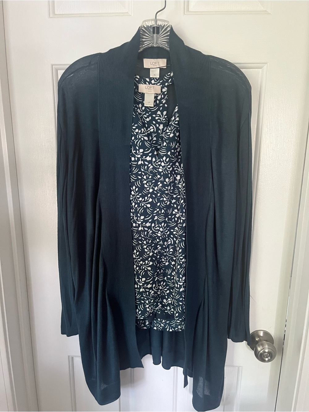 LOFT Dark Teal Open-Front Long Cardigan & Matching Sleeveless top